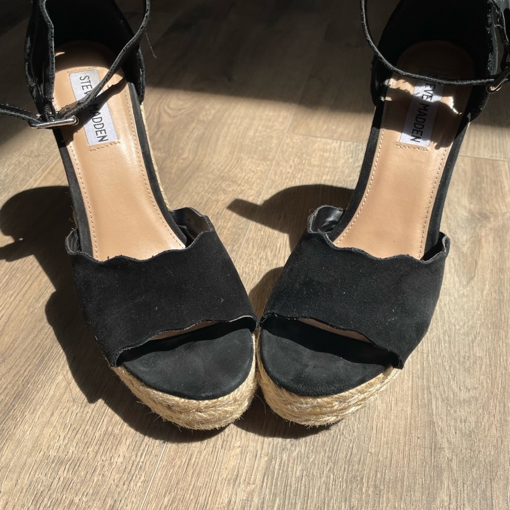 Steve madden black espadrille wedge opens toes
